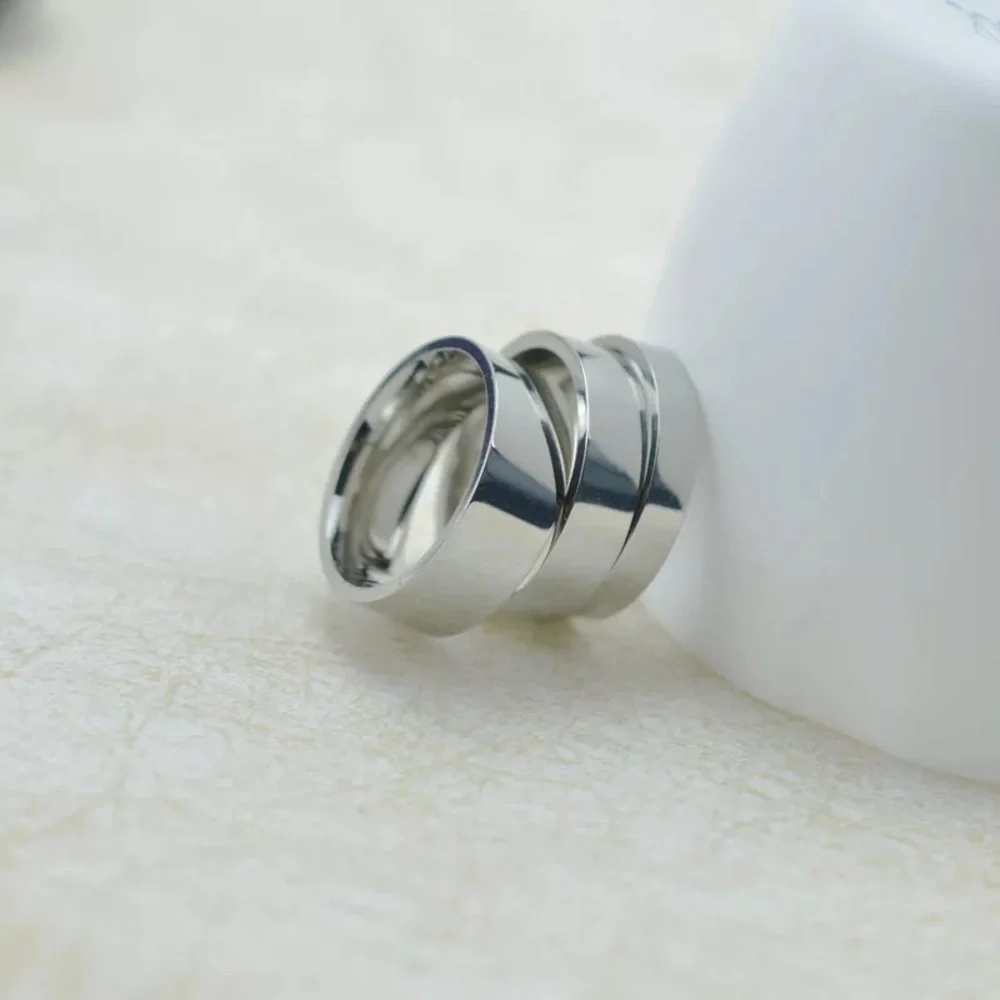 925 Silver Titanium Steel Band Man Woman Blck Ring